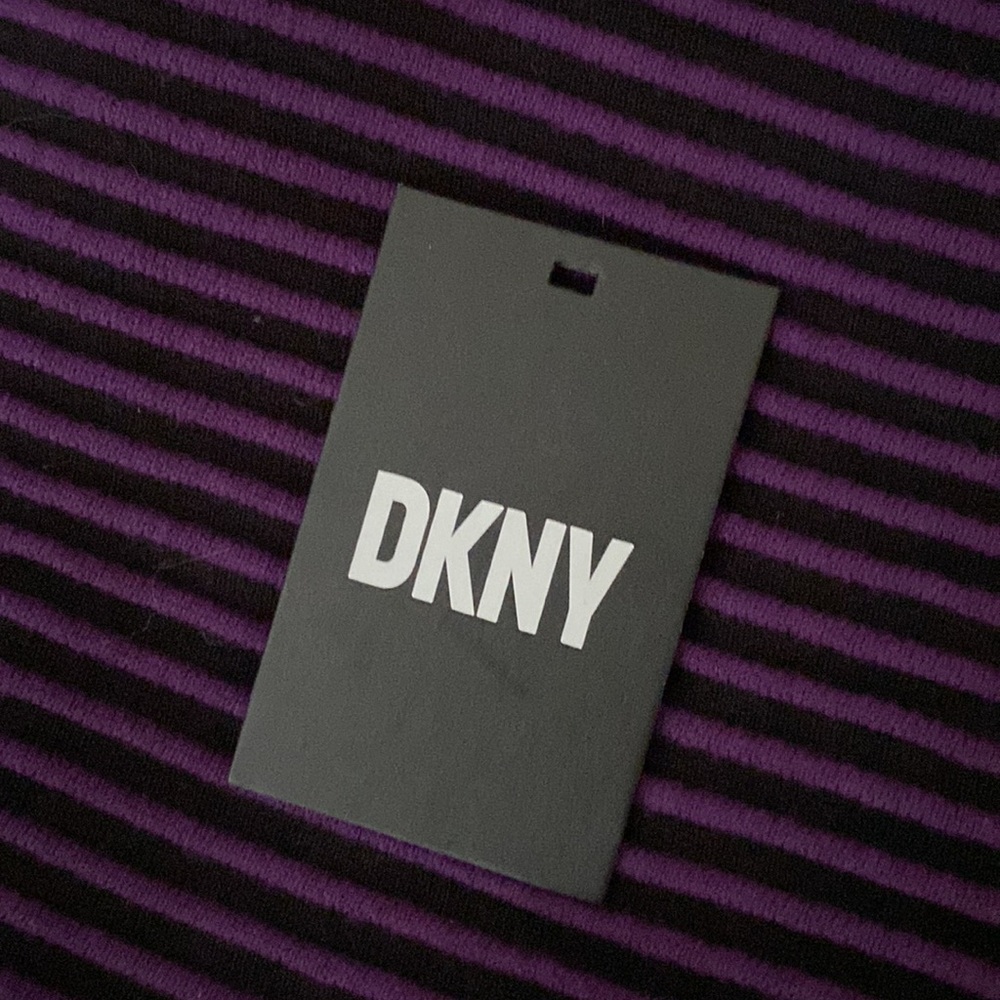 Super cute DKNY cropped sweater size M. Black and purple horizontal stripes.